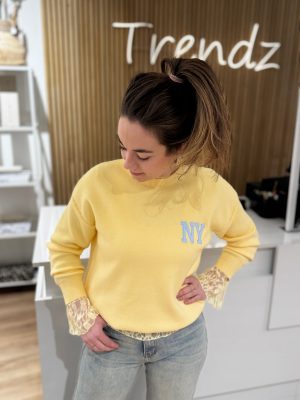 Trui New York geel-blauw (ster op letters)