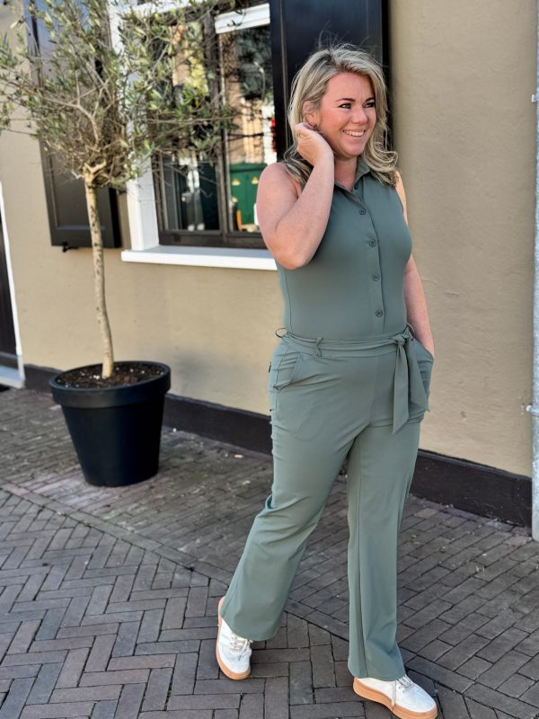 Travelstof jumpsuit mouwloos balsam green - Afbeelding 6
