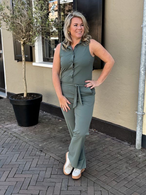 Travelstof jumpsuit mouwloos balsam green - Afbeelding 2