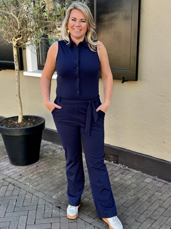 Travelstof jumpsuit mouwloos navy - Afbeelding 5
