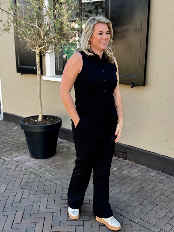 Travelstof jumpsuit mouwloos zwart - Afbeelding 7