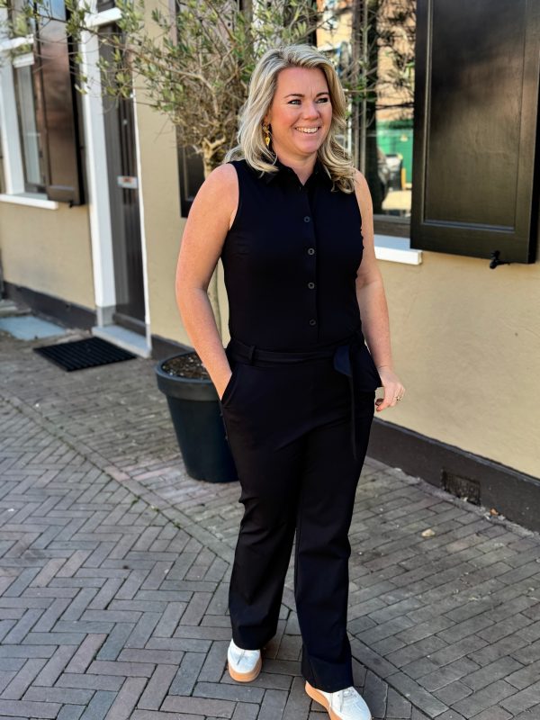 Travelstof jumpsuit mouwloos zwart - Afbeelding 6