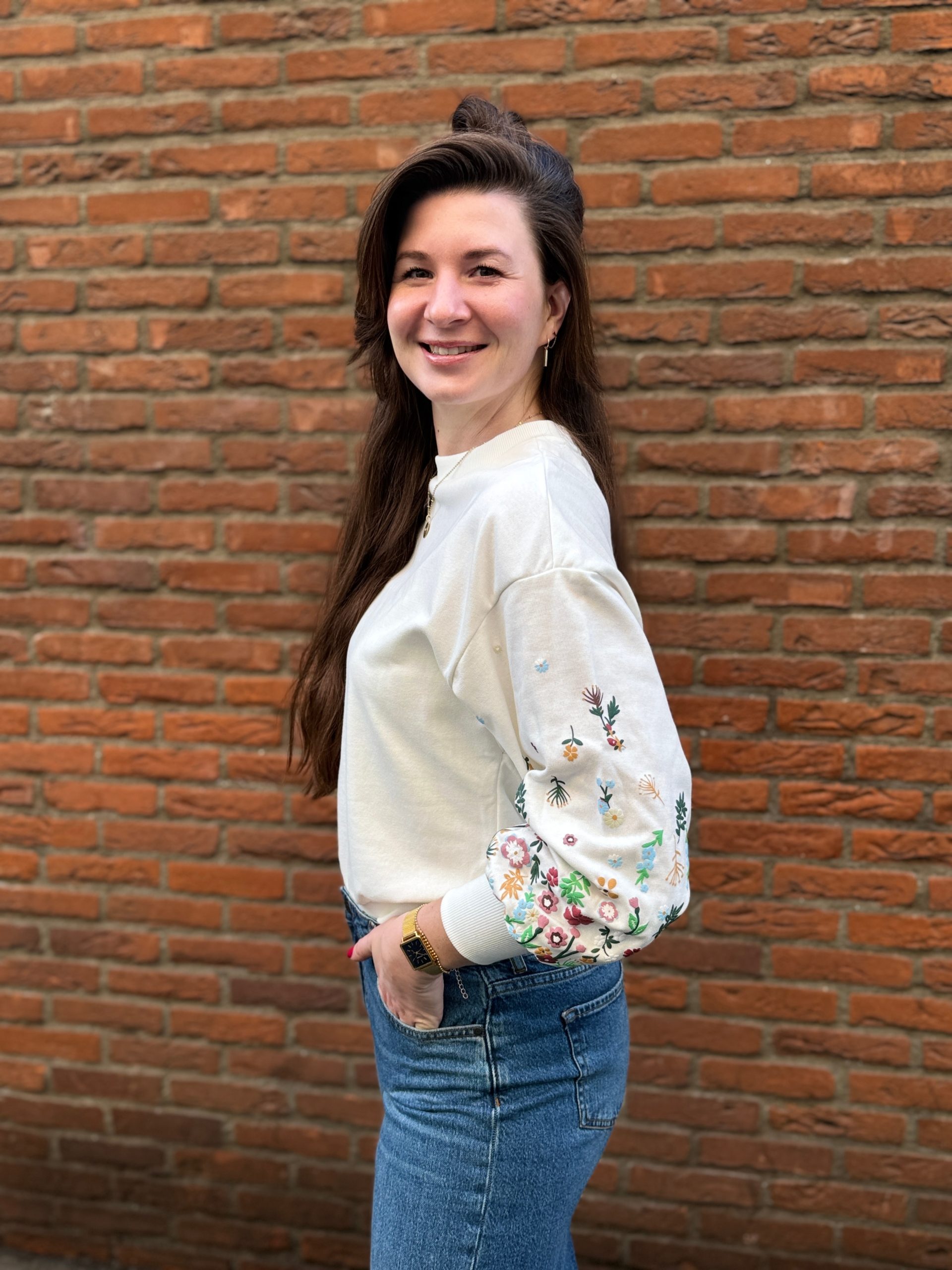 Sweater Brooke off-white flower - Afbeelding 2