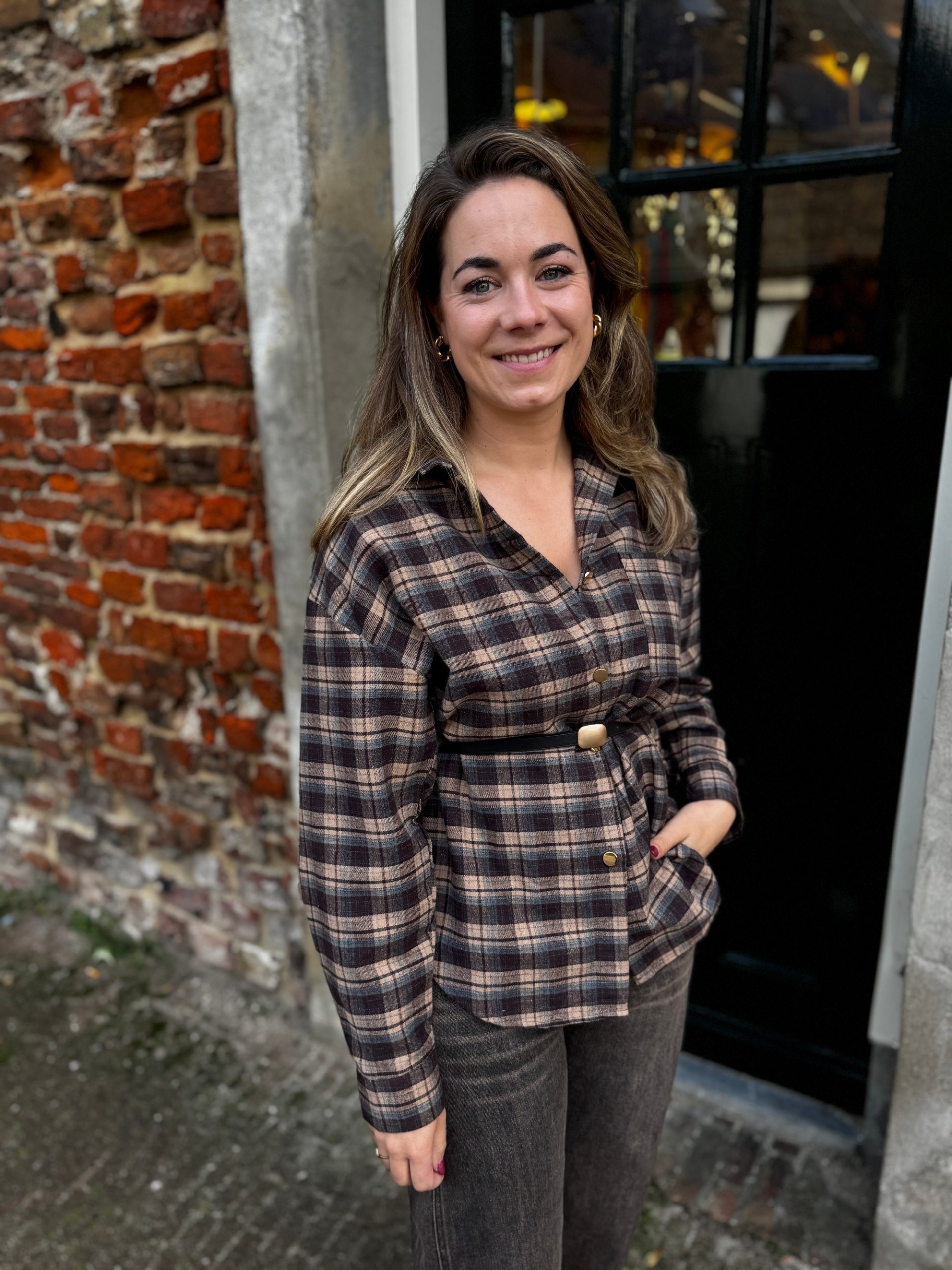 Blouse Aimee choco geruit - Afbeelding 4