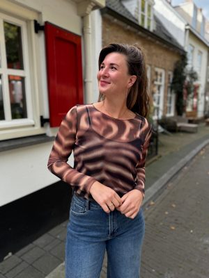 Top Iris gevlamde print choco