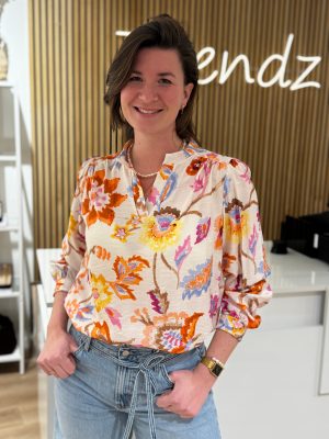 Blousetop Linde oranje-rood/geel