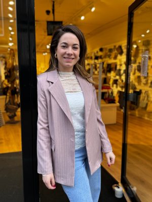 Krijtstreep blazer roze