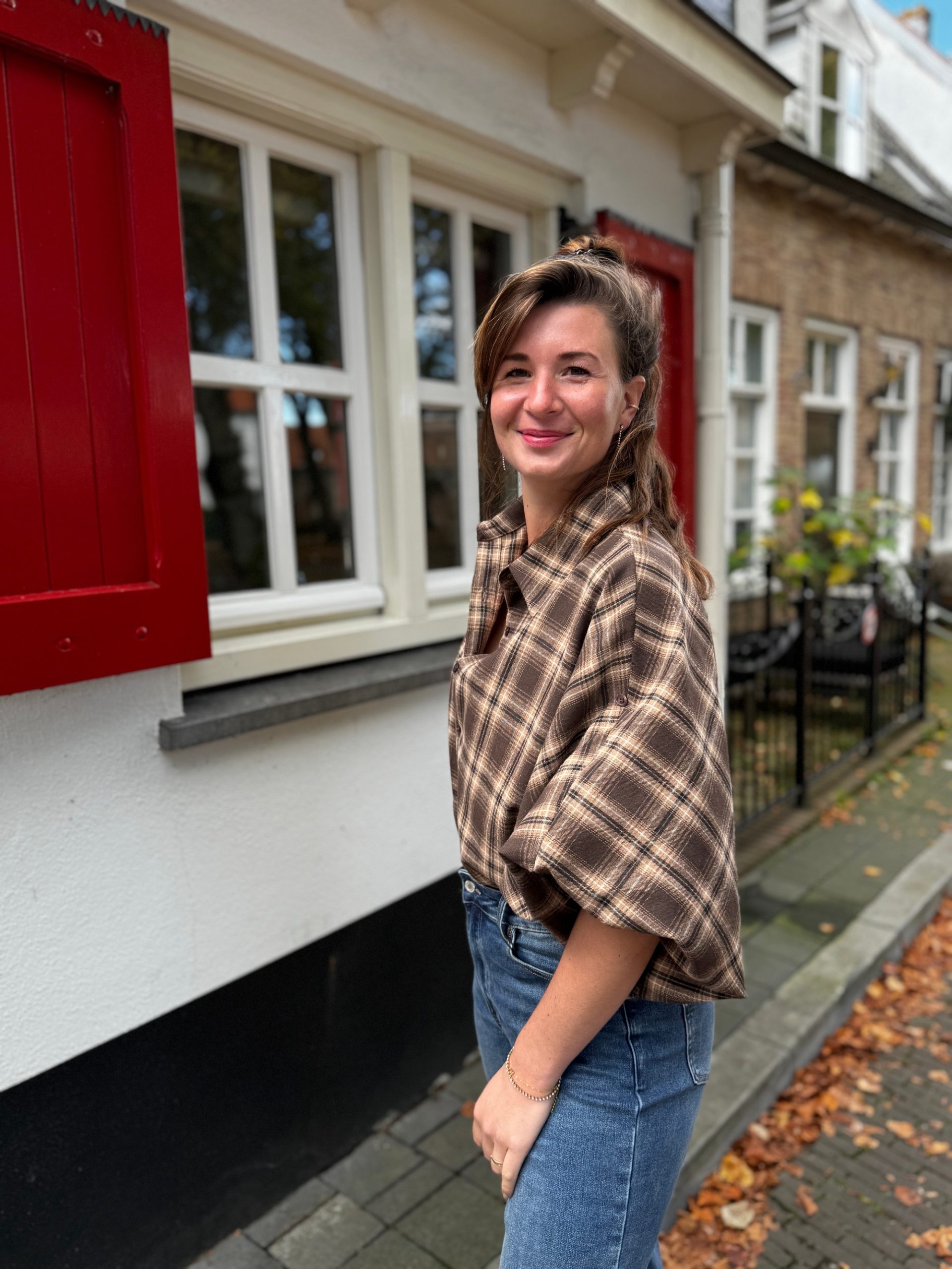 Blouse Fabienne bruin geruit - Afbeelding 3
