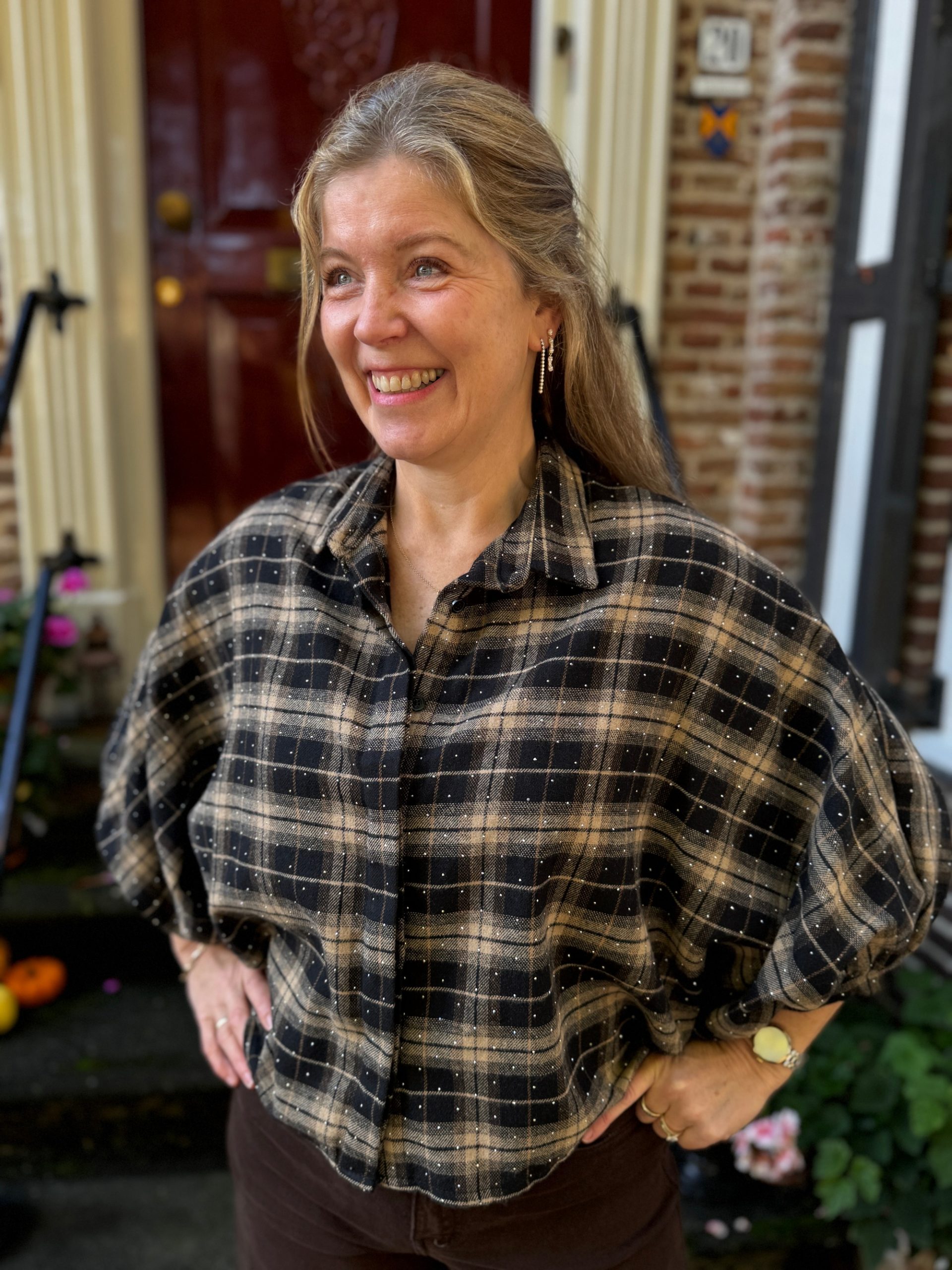 Blouse Mea zwart geruit diamantje - Afbeelding 3