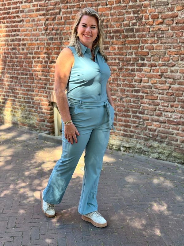 Travelstof jumpsuit mouwloos smoke blue - Afbeelding 3