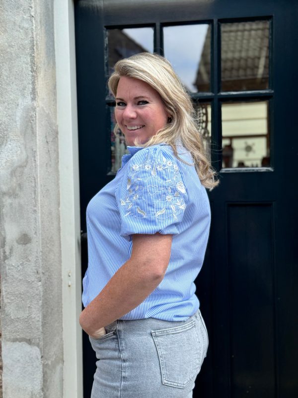Blouse Mila blauw gestreept - Afbeelding 3