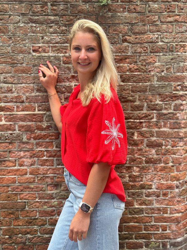 Blouse borduur rood - Afbeelding 2
