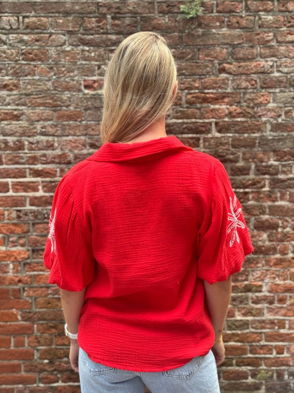 Blouse borduur rood - Afbeelding 5