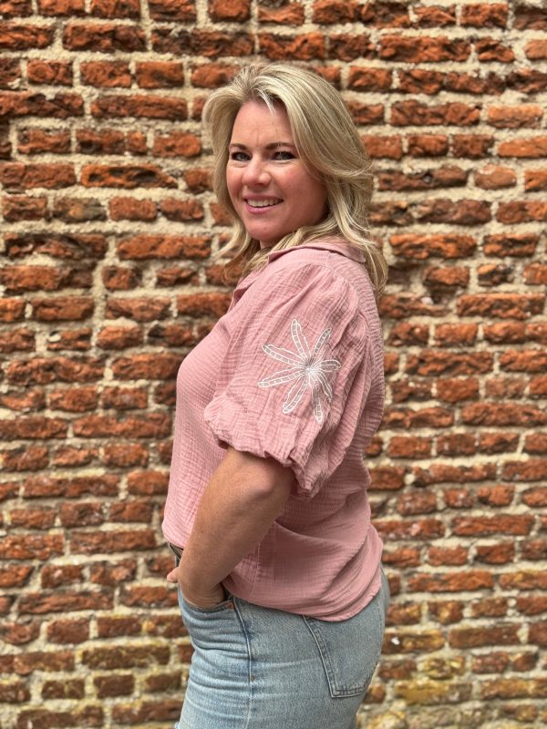 Blouse borduur oud-roze