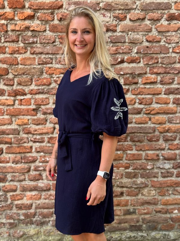 Jurk Amy borduur navy
