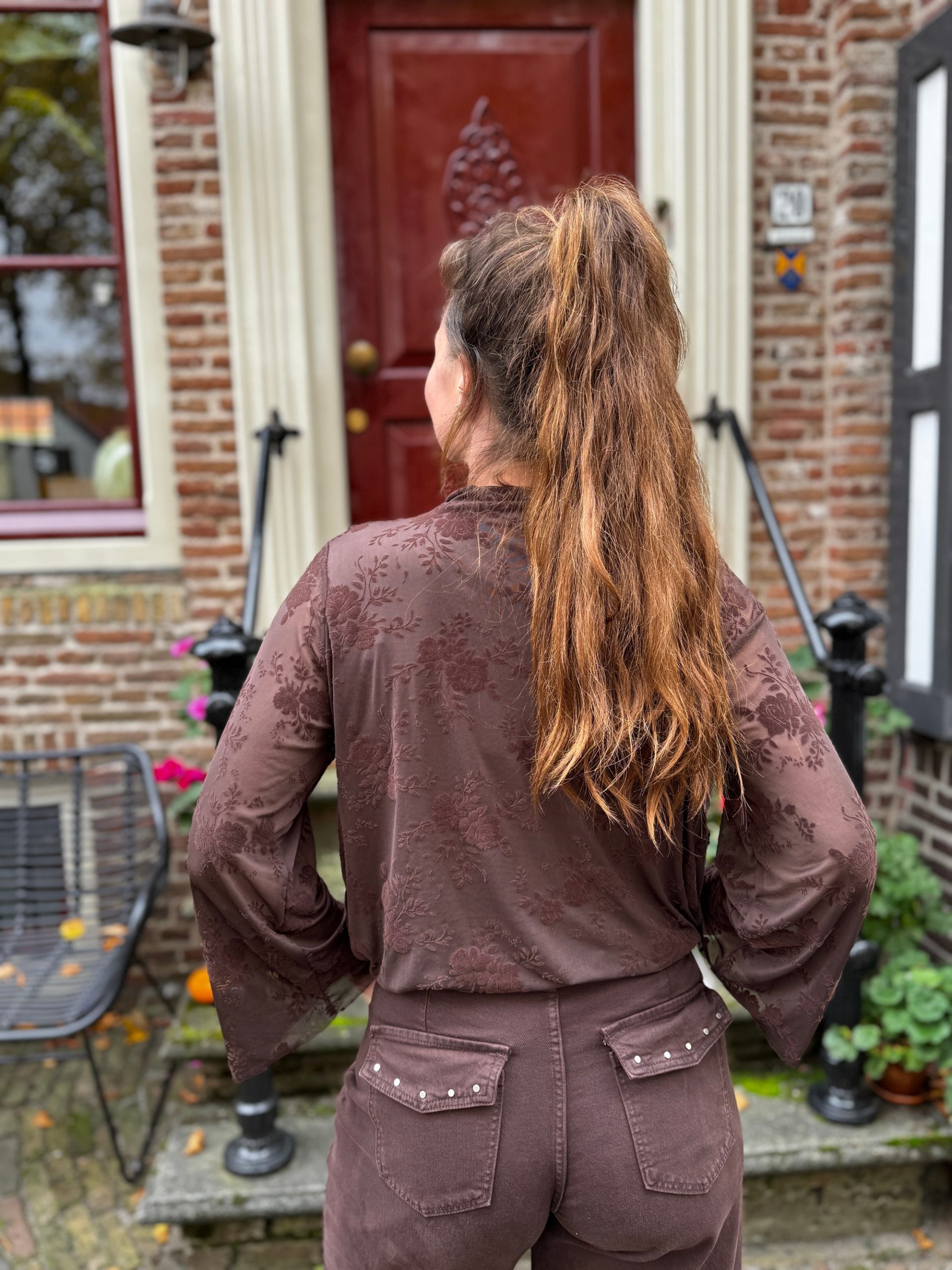 Mesh top Indy bruin gebloemd - Afbeelding 3