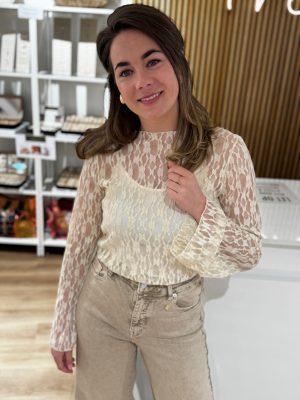 Kanten top Nina beige