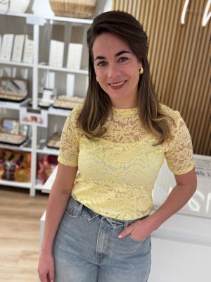 Kanten top Fleur geel