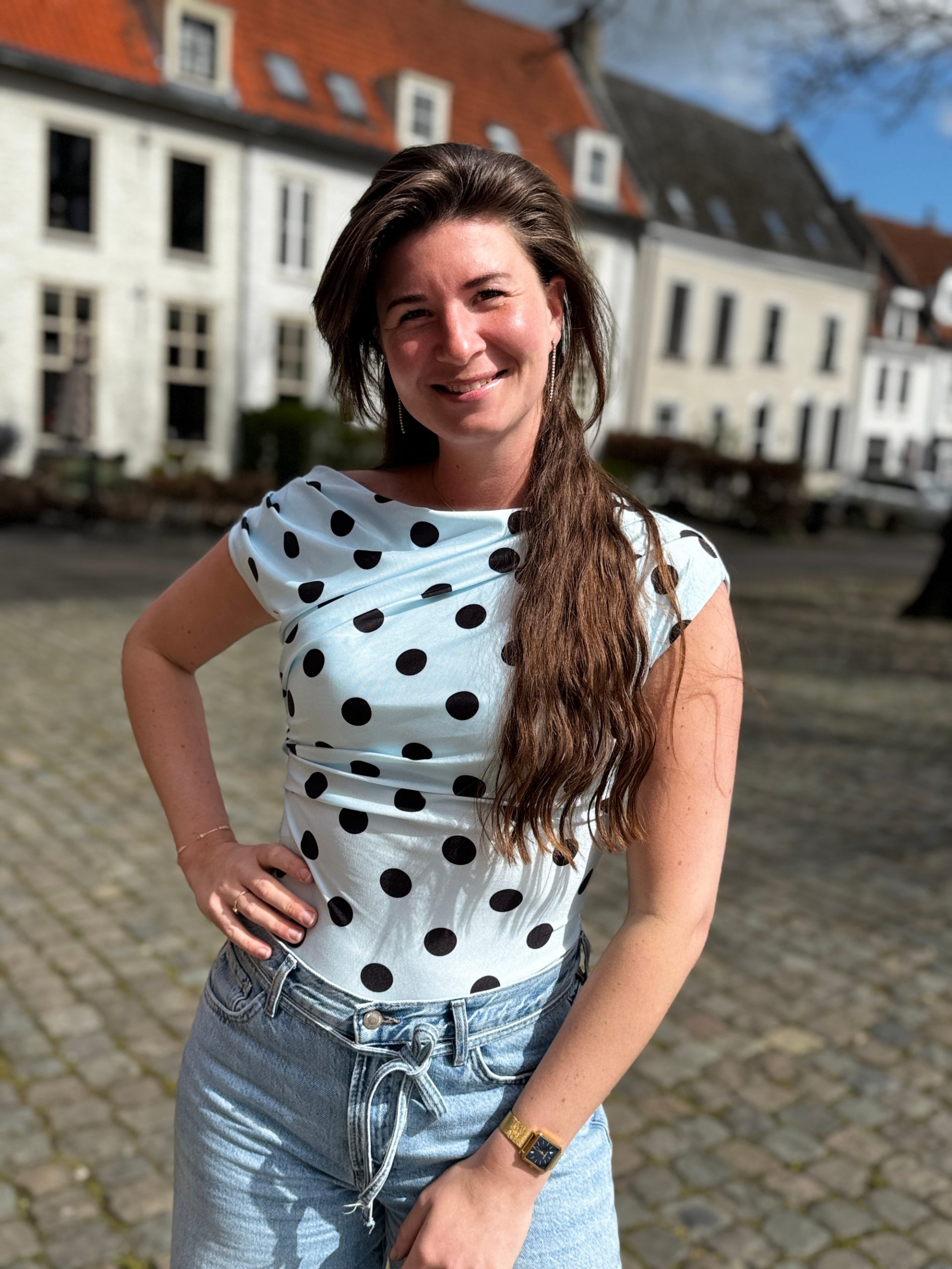 Haltertopje dots lichtblauw-zwart