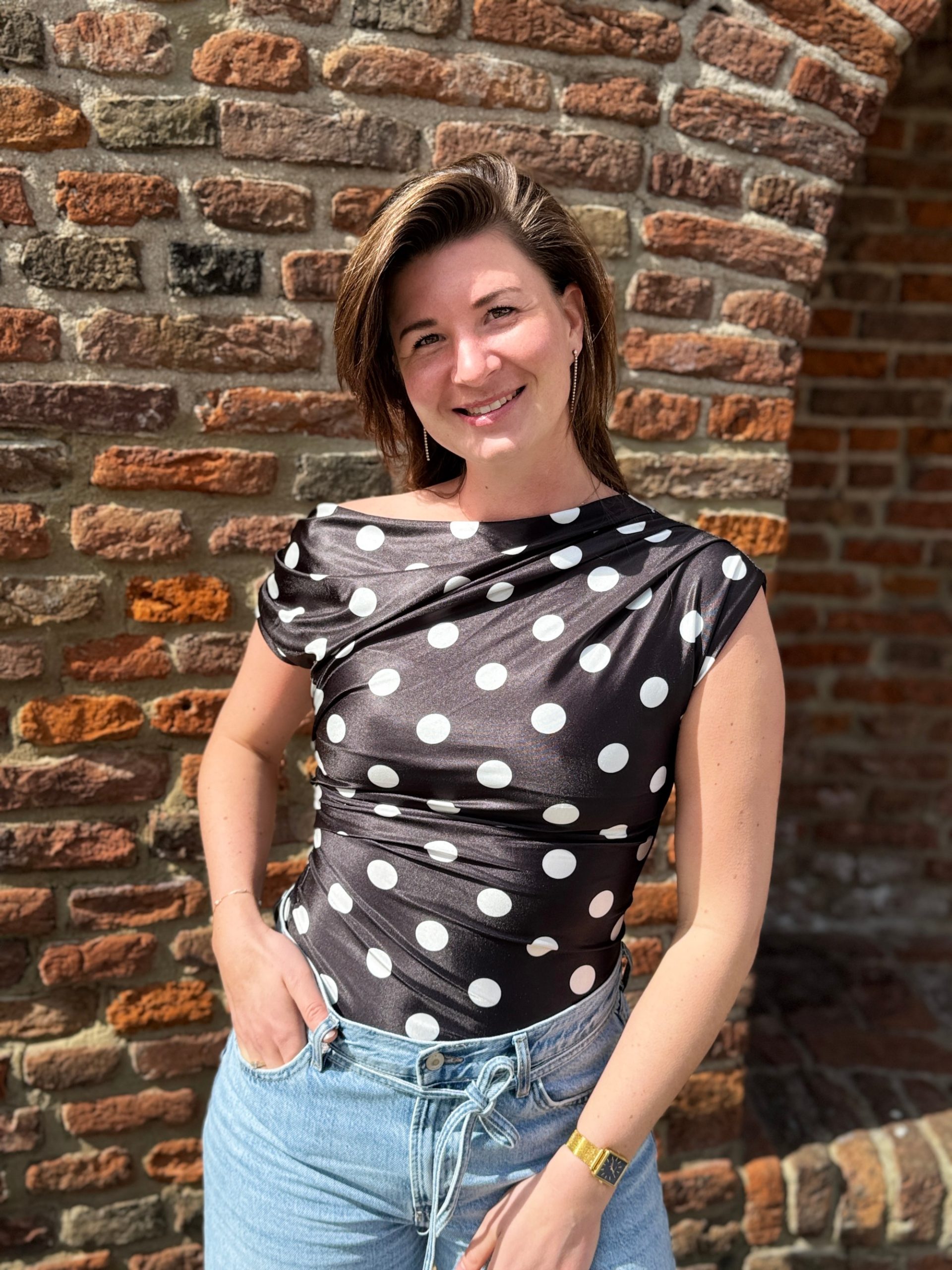 Haltertopje dots zwart-wit