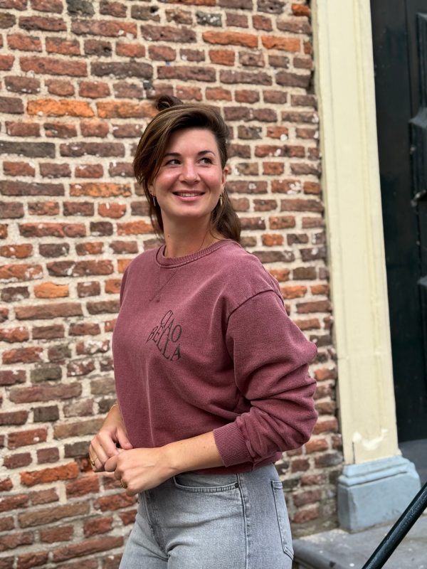 Sweater Ciao Bella washed bordeaux - Afbeelding 4