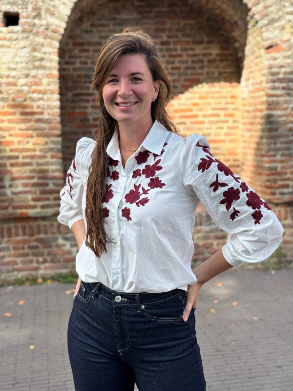 Blouse Jasmijn wit/bordeaux - Afbeelding 2