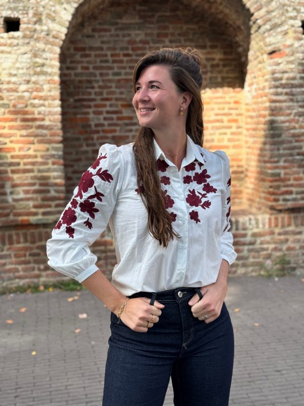 Blouse Jasmijn wit/bordeaux
