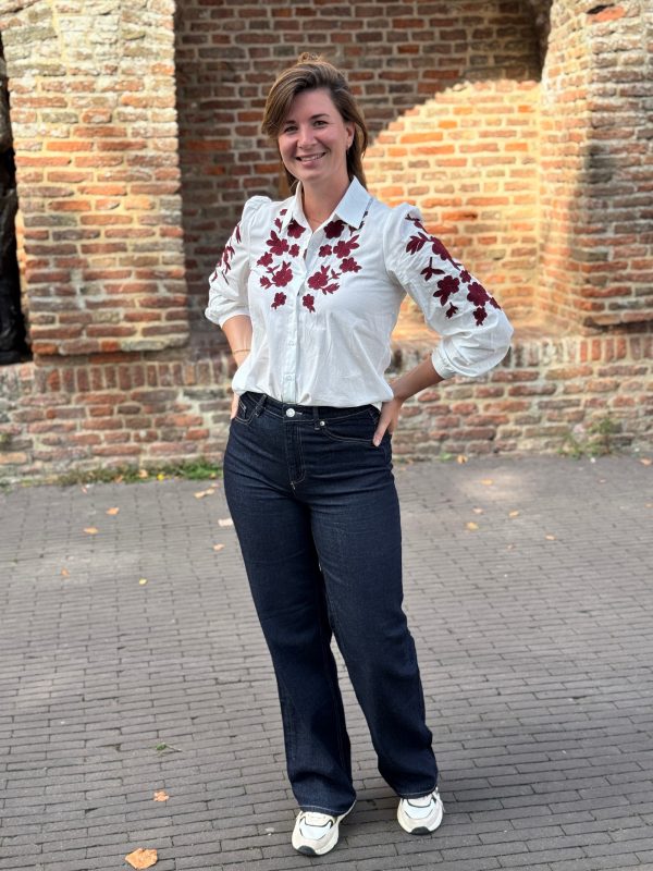 Blouse Jasmijn wit/bordeaux - Afbeelding 3