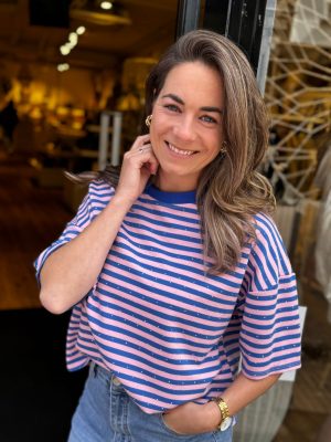 Shirt Tess blauw/roze (met steentjes)