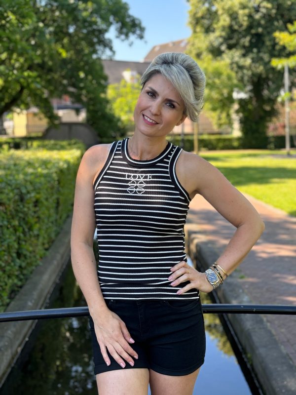 Topje Love zwart-wit gestreept - Afbeelding 2