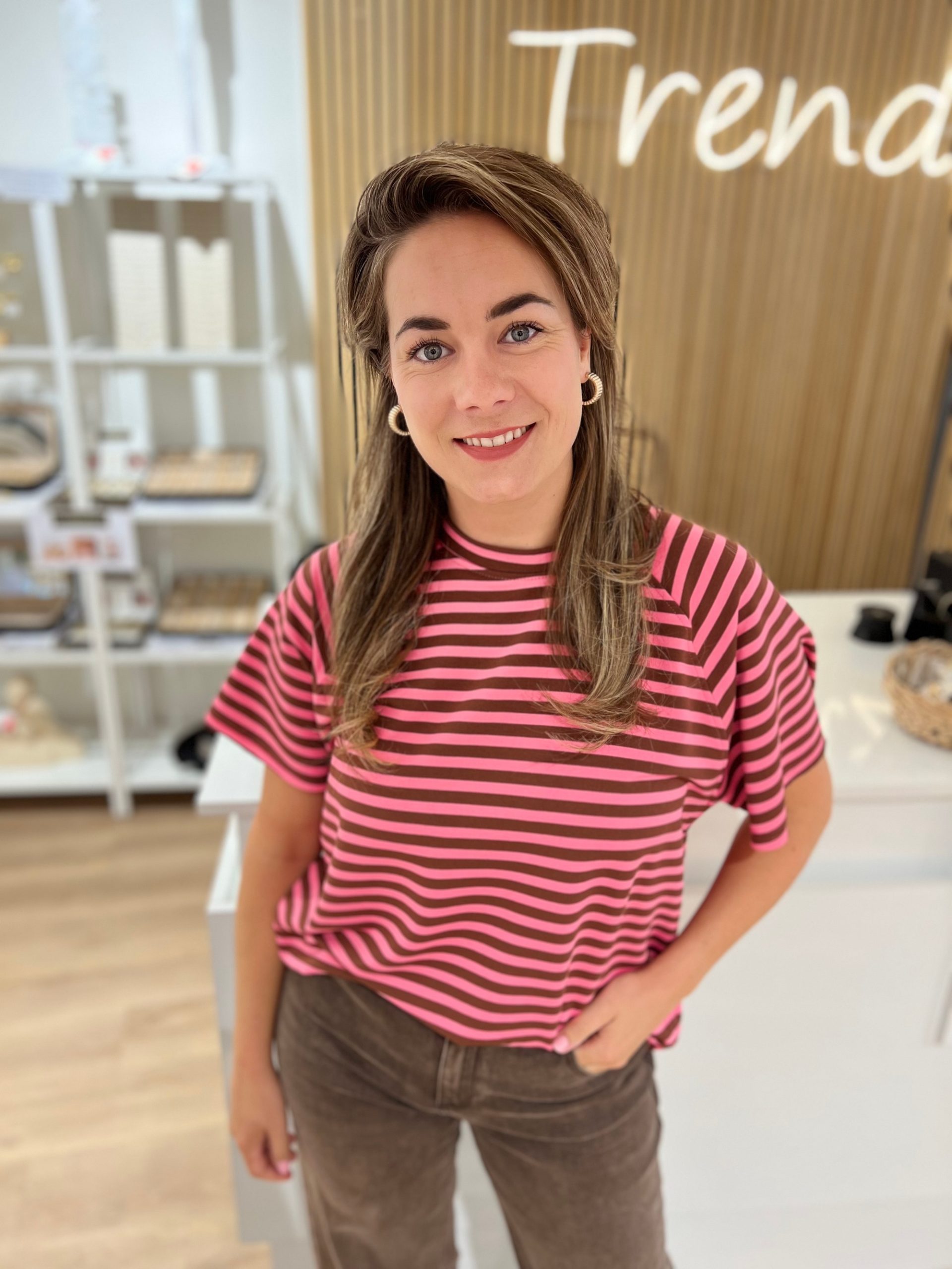 Shirtje Roos hardroze/choco L