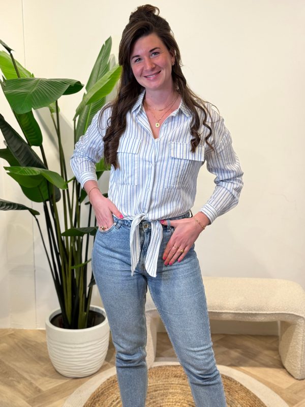 Blouse Nienke off-white/blauw gestreept - Afbeelding 2