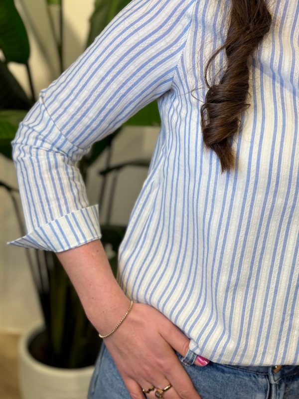 Blouse Annelie off-white/blauw gestreept - Afbeelding 3
