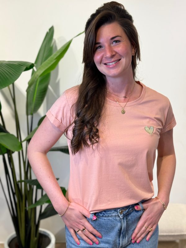 Shirtje Jisca oudroze hart goud - Afbeelding 2