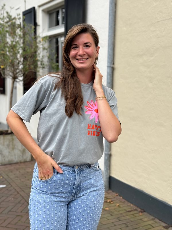 Shirtje Happy Vibes light grey - Afbeelding 2