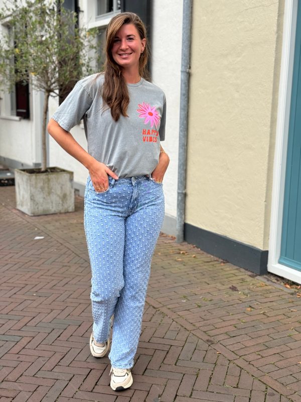 Shirtje Happy Vibes light grey