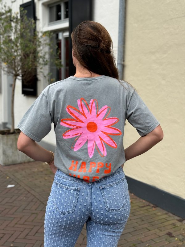 Shirtje Happy Vibes light grey - Afbeelding 4
